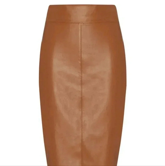 Intermix Bailey 44 Exclusive Faux Leather Pencil Skirt Cognac Brown - Picture 3 of 9
